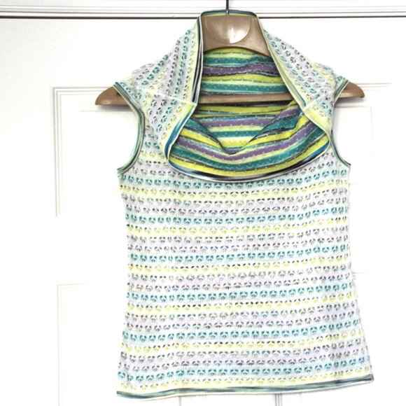 MISSONI Reversible Knit Top Sleeveless Sweater Cowl Neck Multicolor Stripe EU 38 - Picture 11 of 13